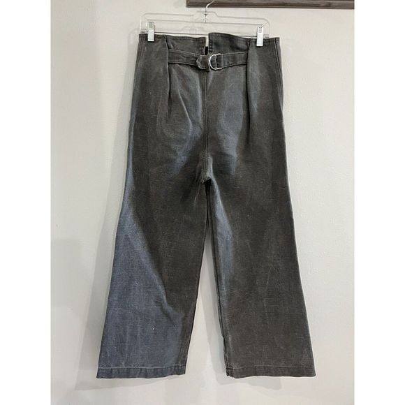 CARON CALLAHAN Grey Wide Leg Ankle Pants Crop Capri Buttons Sz Small Canvas - Picture 4 of 7